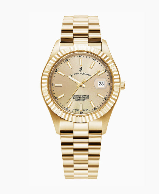 Jacques Du Manoir Inspiration Business 40mm Three-hands Date Gold-tone Gold dial Stainless steel swiss watch