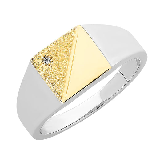 9ct Gold & Sterling Silver Gents Ring With Diamond