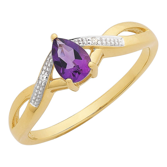 9ct Gold Amethyst & Diamond Ring