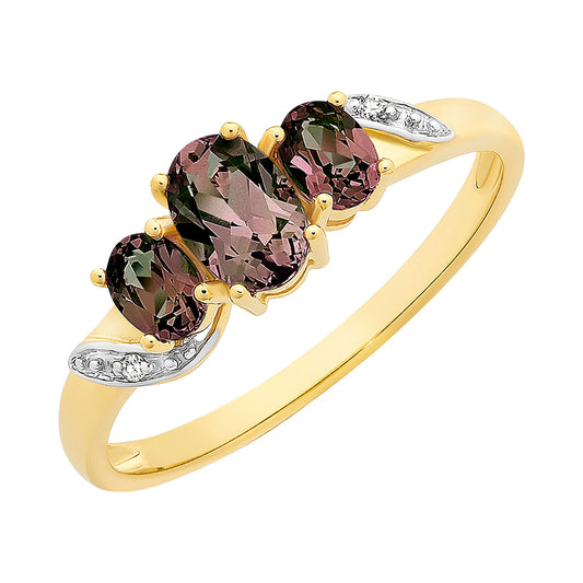 9ct Gold Created Alexandrite & Diamond Ring