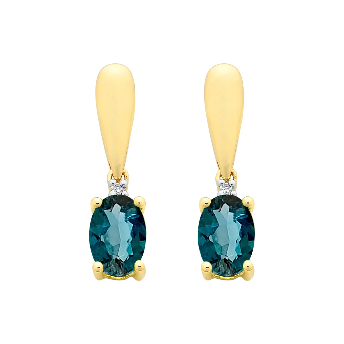 9ct Gold London Blue Topaz & Diamond Earrings