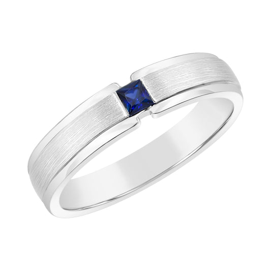 Sterling Silver Natural Blue Sapphire Gents Ring