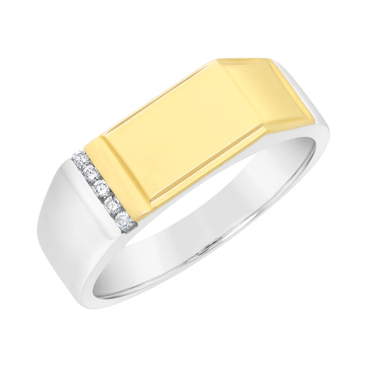 9ct Gold & Sterling Silver Gents Ring With Diamond