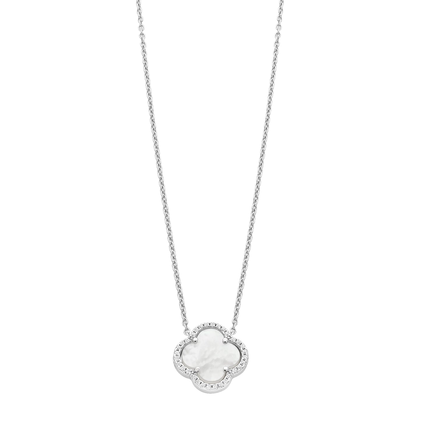 Sterling Silver Mother Of Pearl & Cubic Zirconia Necklace