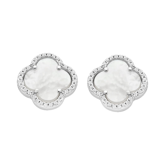 Sterling Silver Mother Of Pearl & Cubic Zirconia Earrings