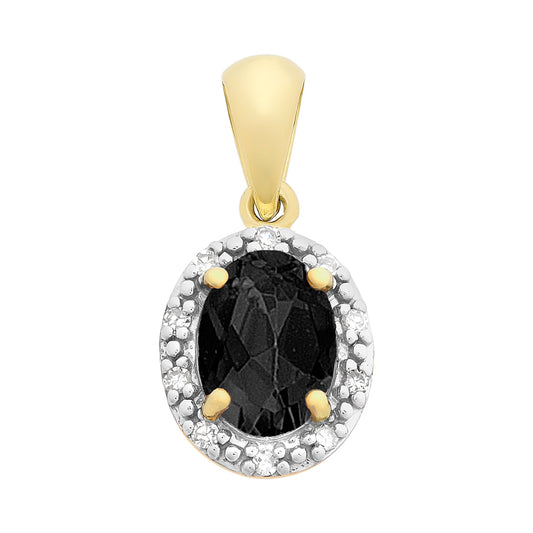 9ct Gold Natural Sapphire & Diamond Pendant