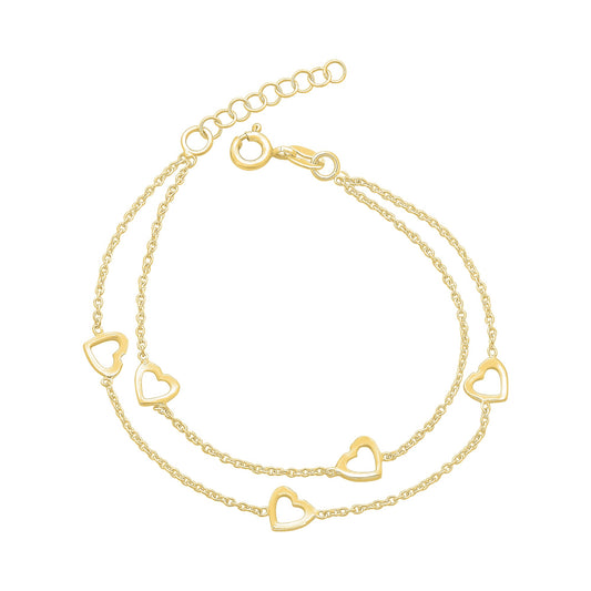Gold-Plated Sterling Silver Double Row Heart Bracelet