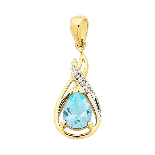9ct Gold Blue Topaz & Diamond Pendant