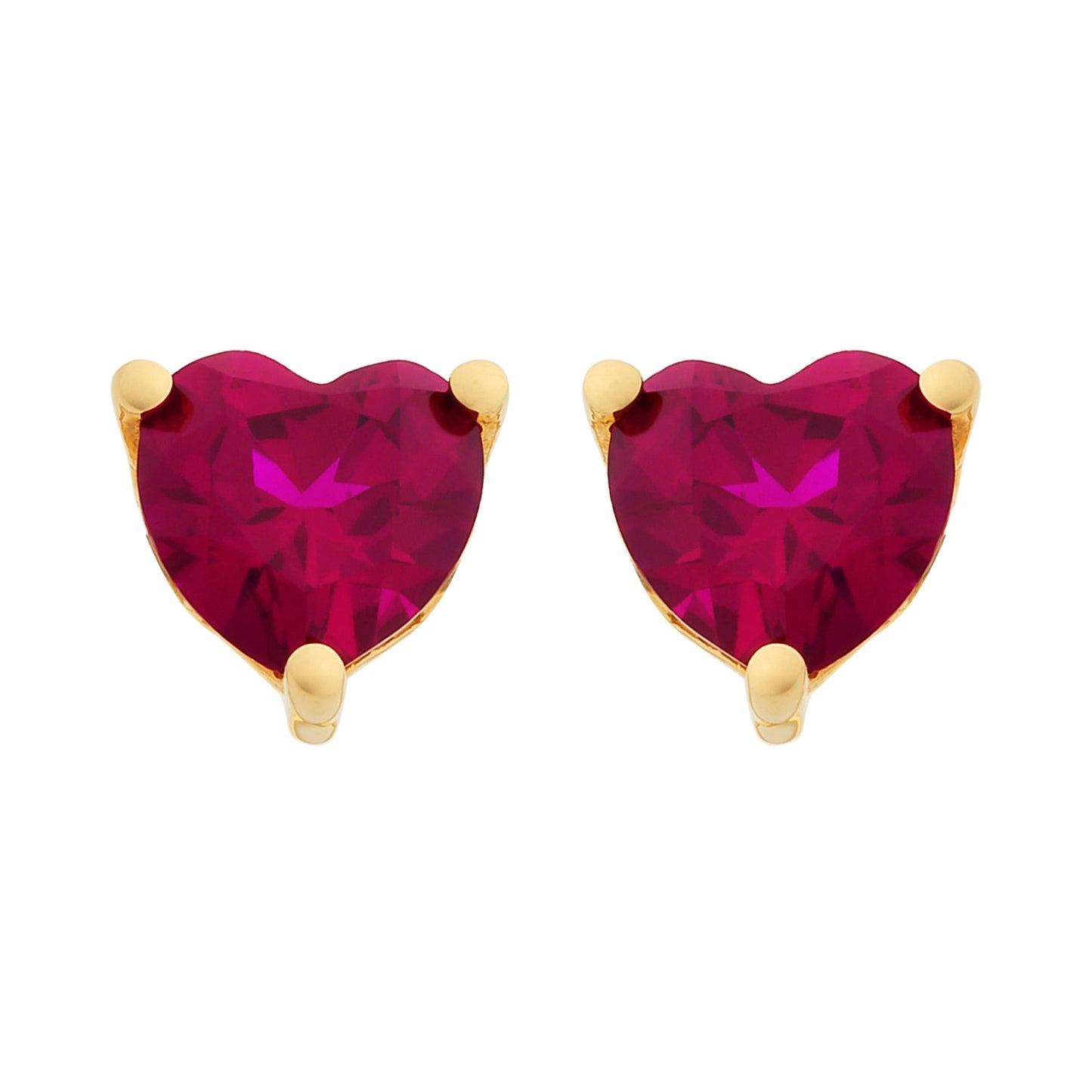 9ct gold heart shaped created ruby earrings