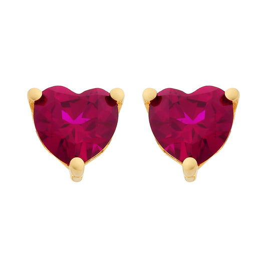 9ct gold heart shaped created ruby earrings