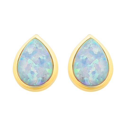 9ct Gold Lab Grown Opal Stud Earrings