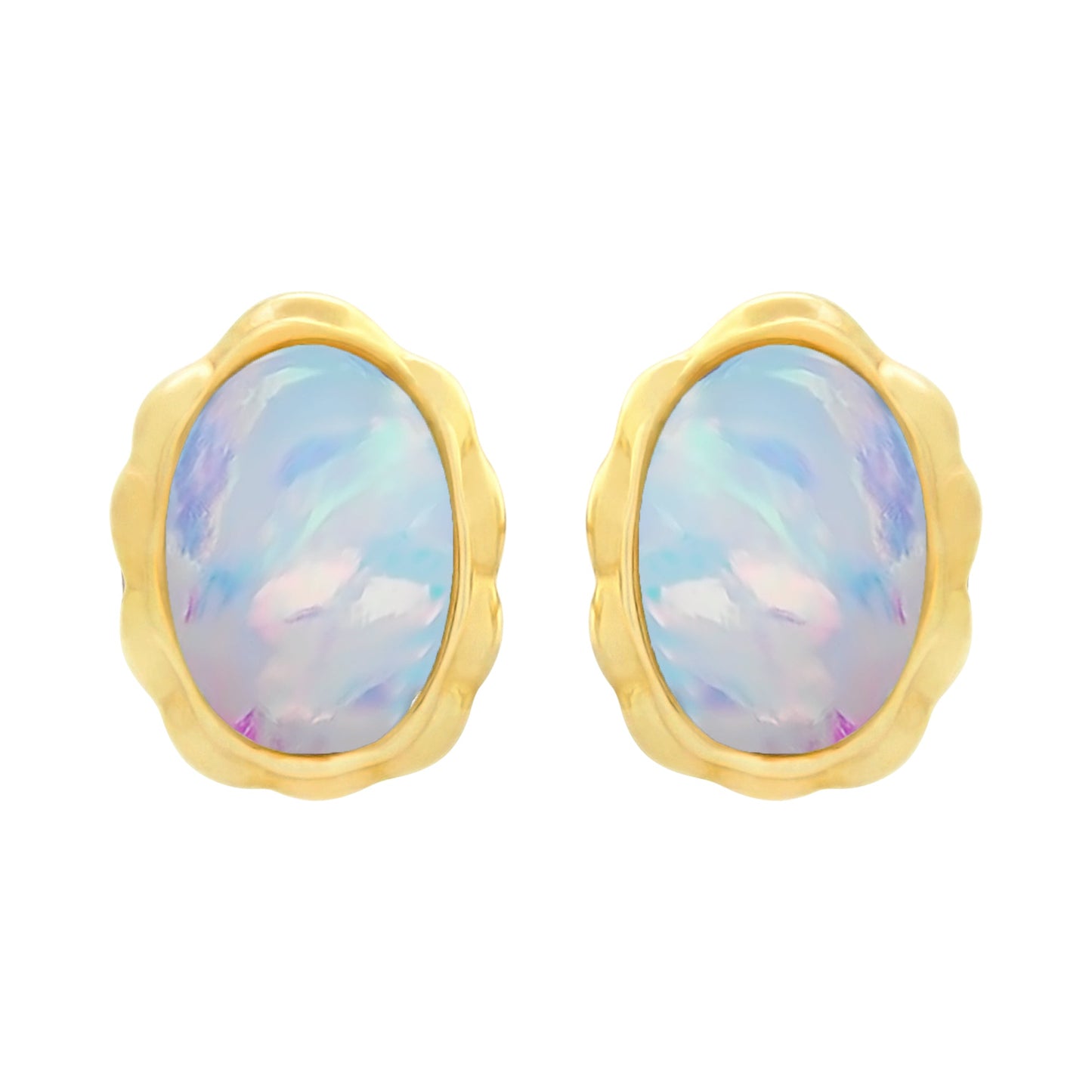 9ct Gold Lab Grown Opal Stud Earrings