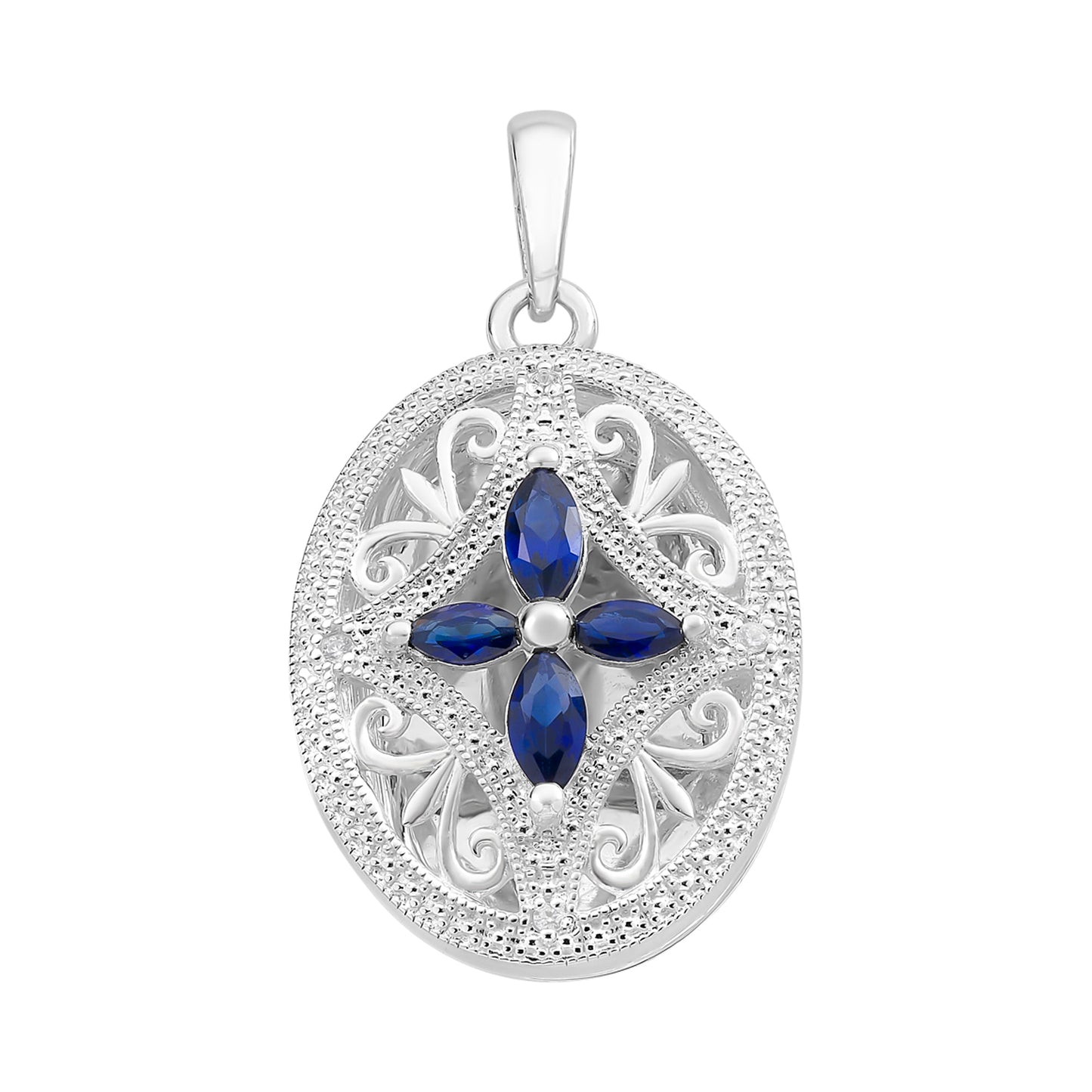 Sterling Silver Created Sapphire & Cubic Zirconia Locket