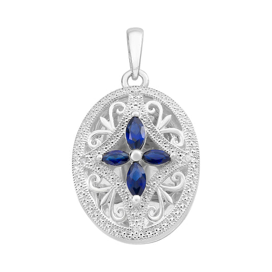 Sterling Silver Created Sapphire & Cubic Zirconia Locket