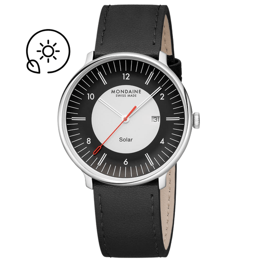 Mondaine Doppio Solar Black Dial Vegan Leather 41mm Watch - MLE.41920.LBV