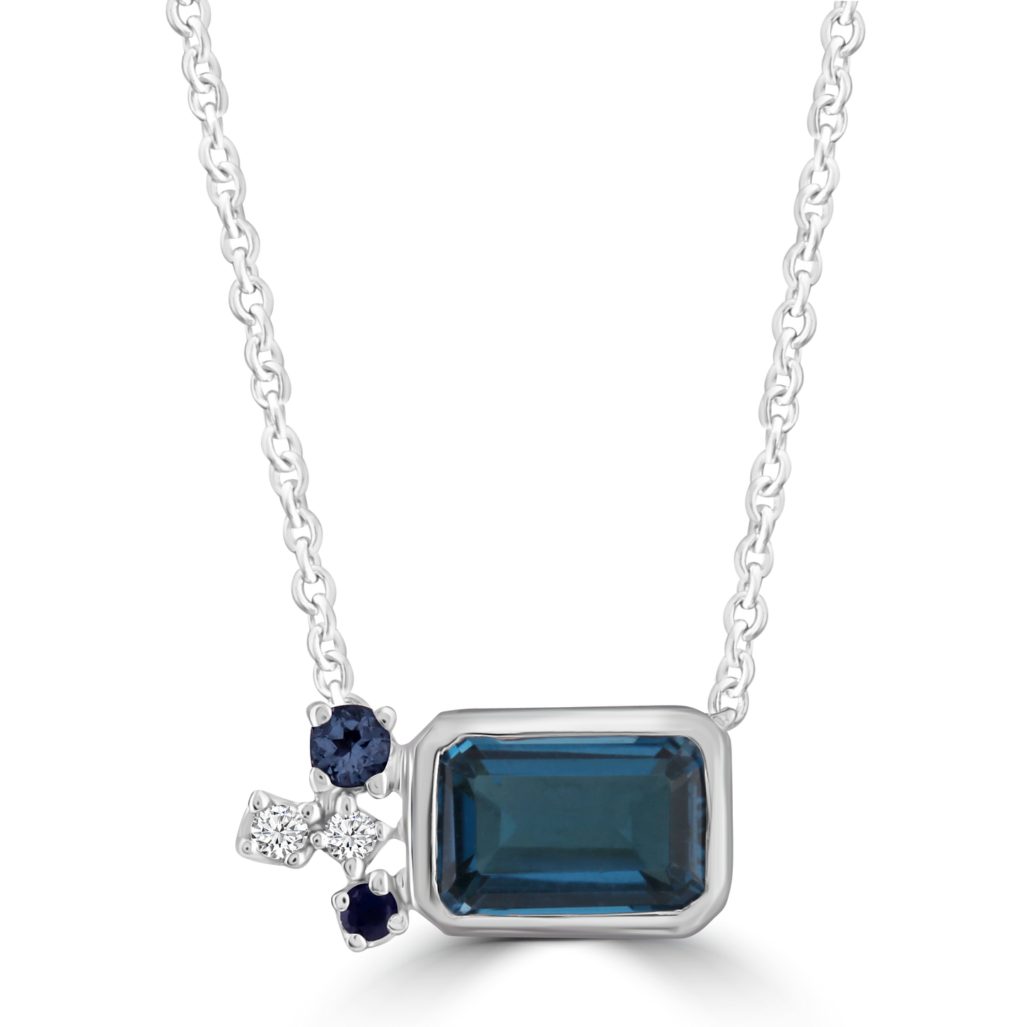 Diamond and Blue Topaz Necklace with 0.02ct Diamonds in 9ct White Gold