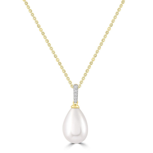 Diamond Pearl Necklace with 0.02ct Diamonds in 9ct Yellow Gold - N-20566-002-Y