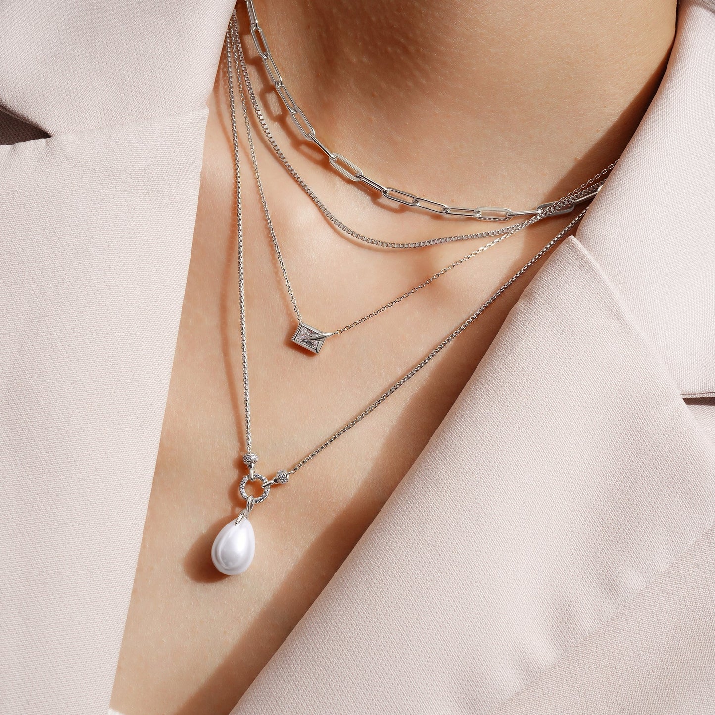 Ania Haie Silver Sparkling Bezel-Set Cube Necklace