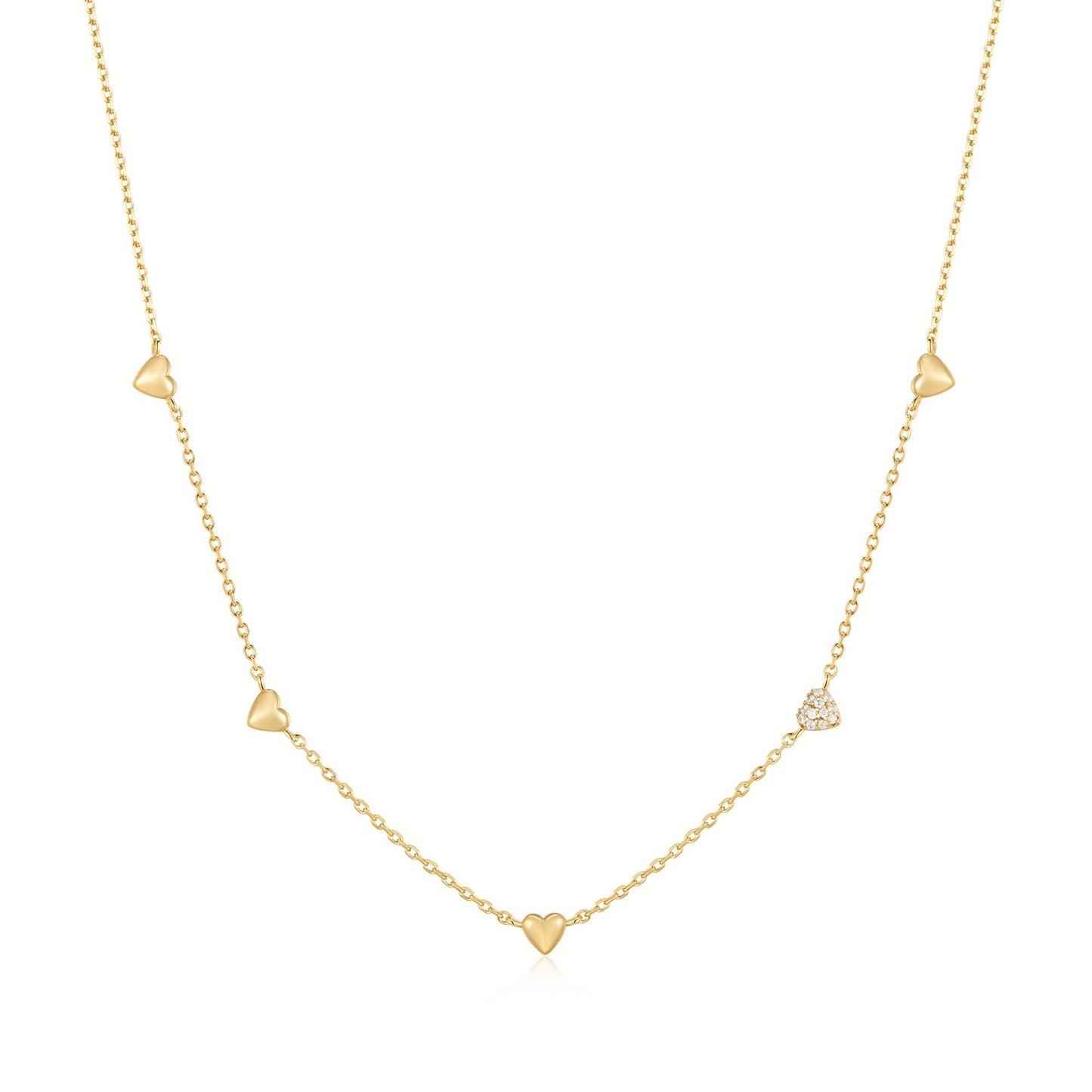 Ania Haie Gold Pave Puffed Heart Station Necklace