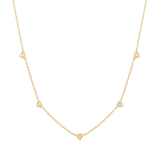Ania Haie Gold Pave Puffed Heart Station Necklace