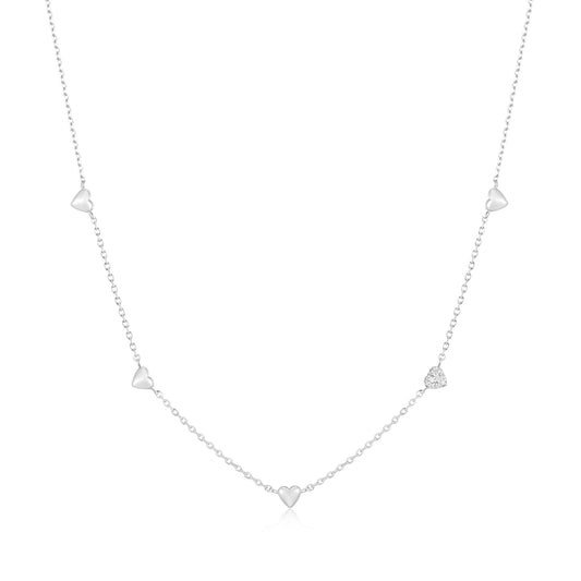 Ania Haie Silver Pave Puffed Heart Station Necklace
