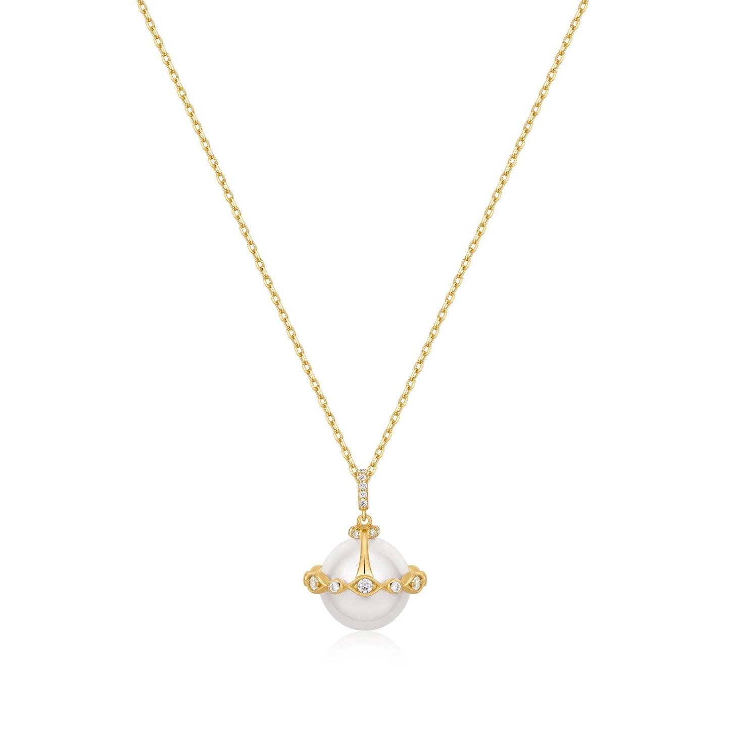 Ania Haie Gold Shell Pearl Halo Evil-Eye Necklace