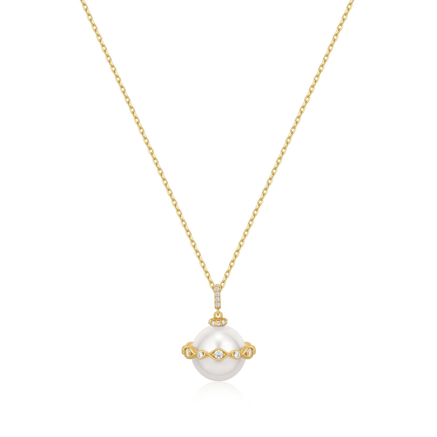 Ania Haie Gold Shell Pearl Halo Evil-Eye Necklace