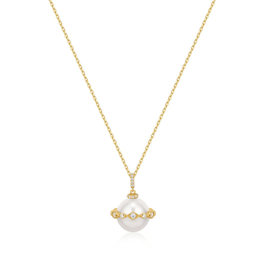 Ania Haie Gold Shell Pearl Halo Evil-Eye Necklace