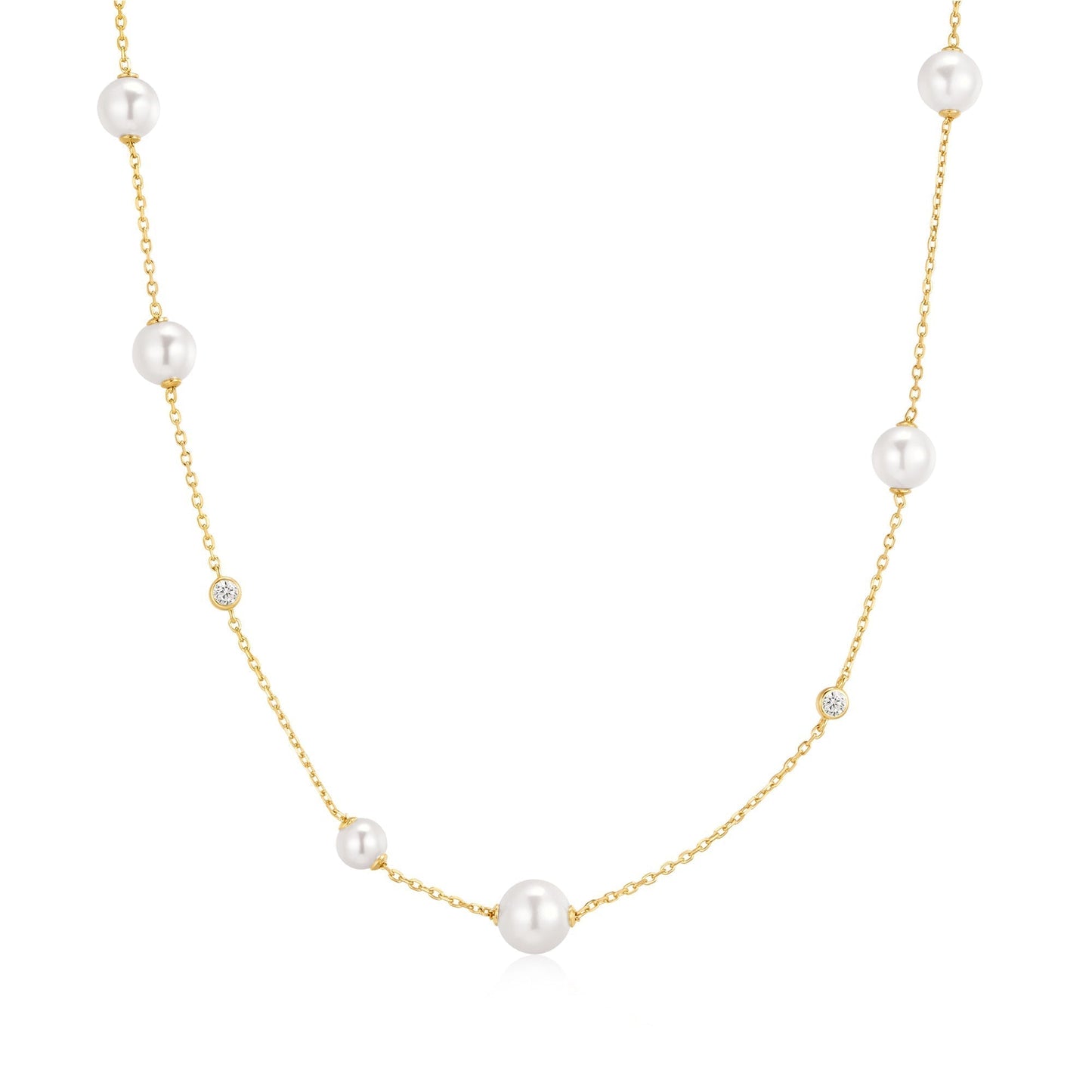 Ania Haie Gold Asymmetric Shell Pearl Station Necklace