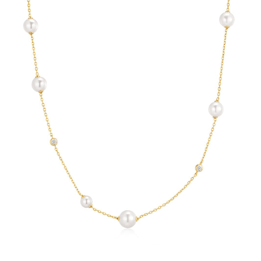 Ania Haie Gold Asymmetric Shell Pearl Station Necklace