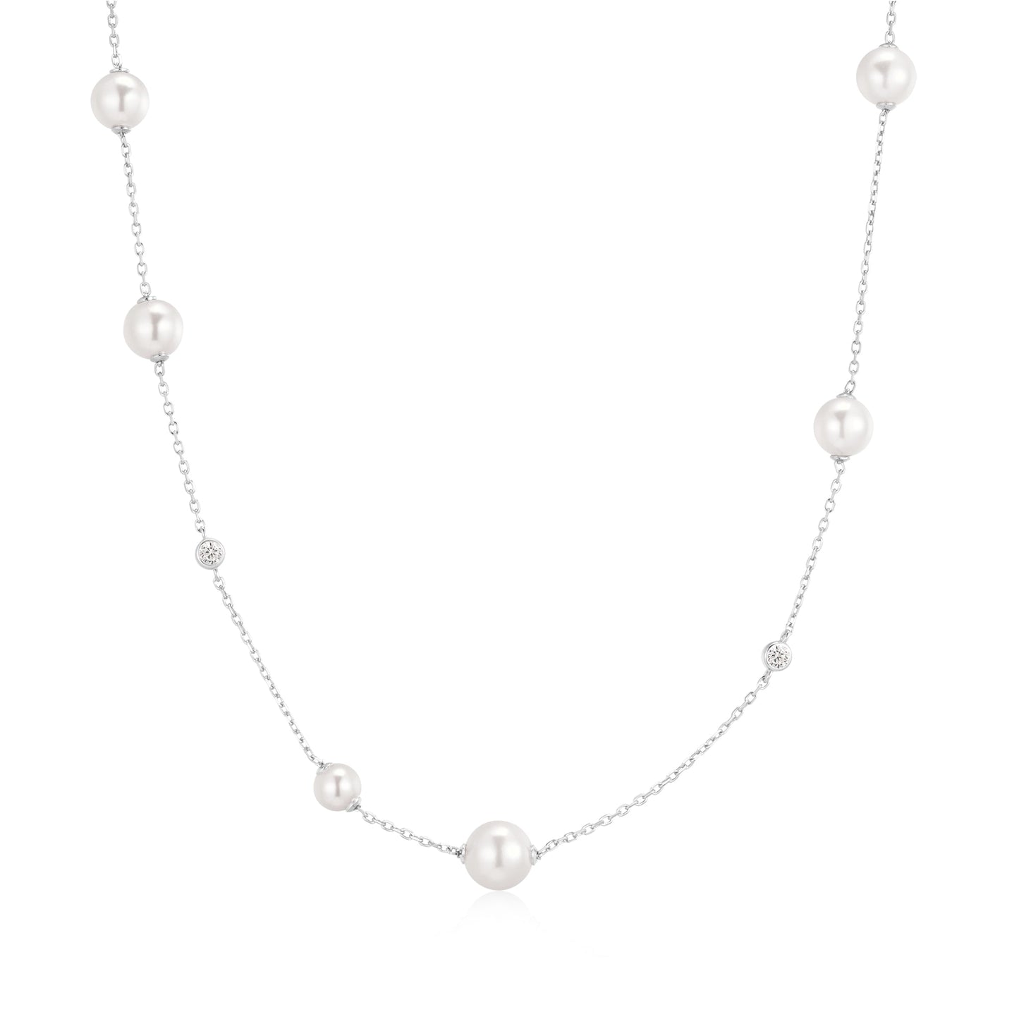 Ania Haie Silver Asymmetric Shell Pearl Station Necklace