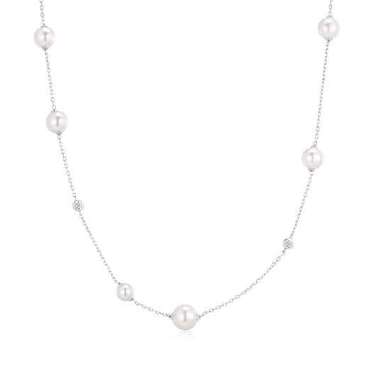 Ania Haie Silver Asymmetric Shell Pearl Station Necklace
