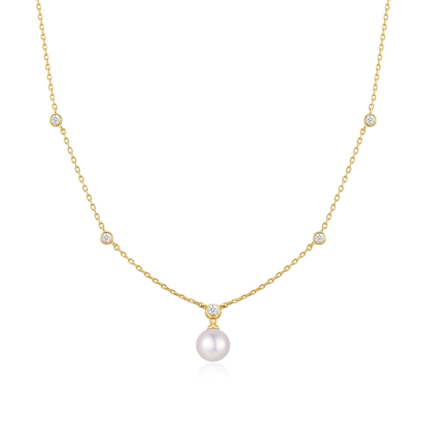 Ania Haie Gold Bezel-Set Station Necklace with Shell Pearl Pendant
