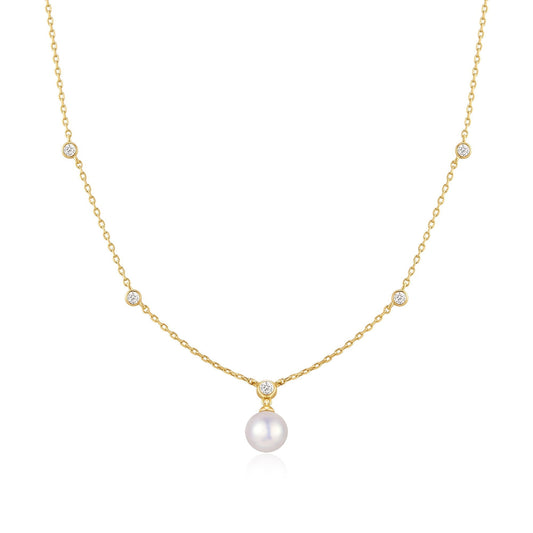 Ania Haie Gold Bezel-Set Station Necklace with Shell Pearl Pendant