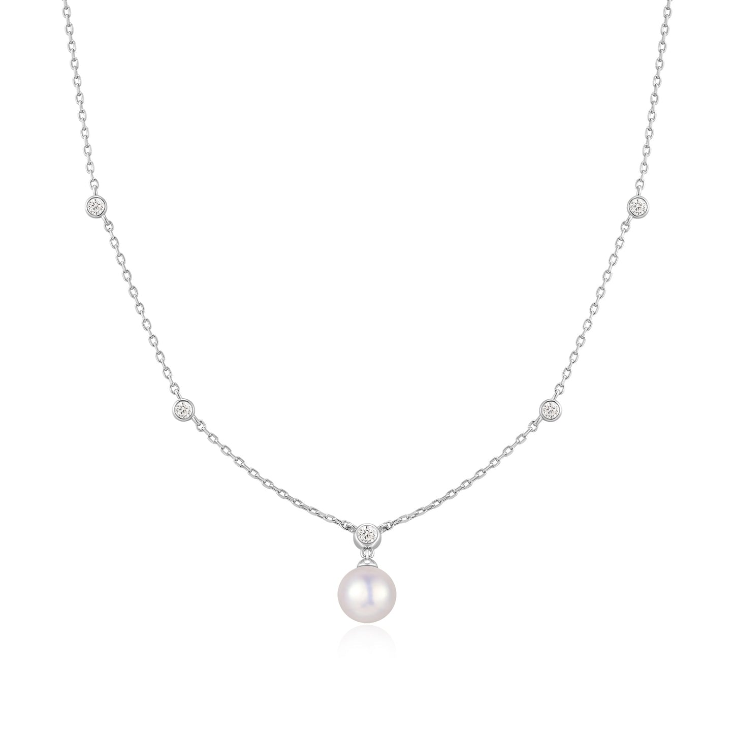 Ania Haie Silver Bezel-Set Station Necklace with Shell Pearl Pendant