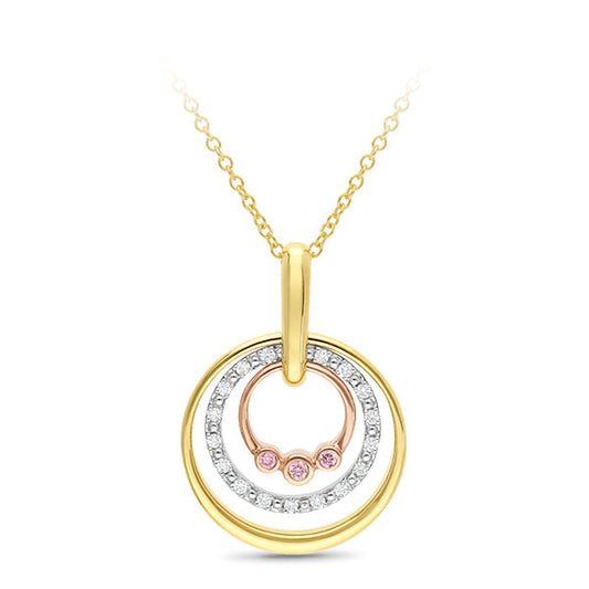 Pink & White Diamond Pendant in 9ct Yellow, Rose & White Gold