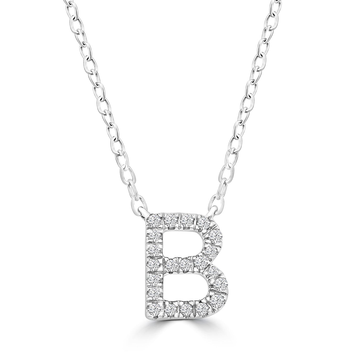 9ct White Gold Diamond Initial 'B' Necklace