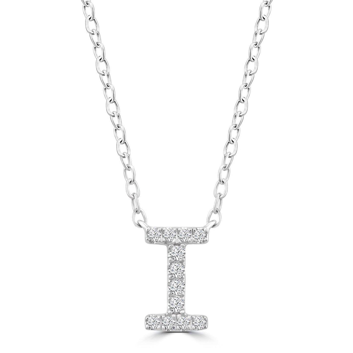 9ct White Gold Diamond Initial 'I' Necklace