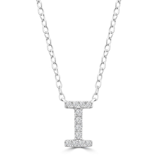 9ct White Gold Diamond Initial 'I' Necklace
