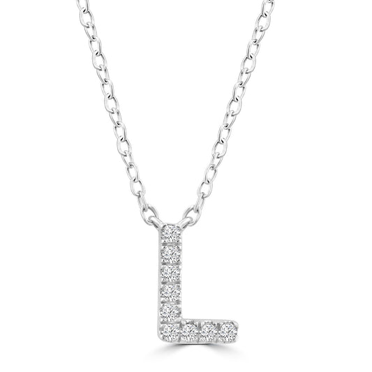 9ct White Gold Diamond Initial 'L' Necklace