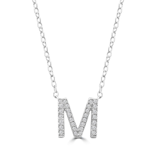 9ct White Gold Diamond Initial 'M' Necklace