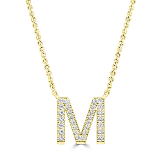 9ct Yellow Gold Diamond Initial 'M' Necklace
