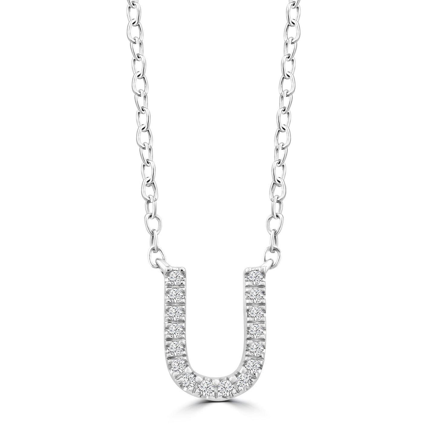 9ct White Gold Diamond Initial 'U' Necklace