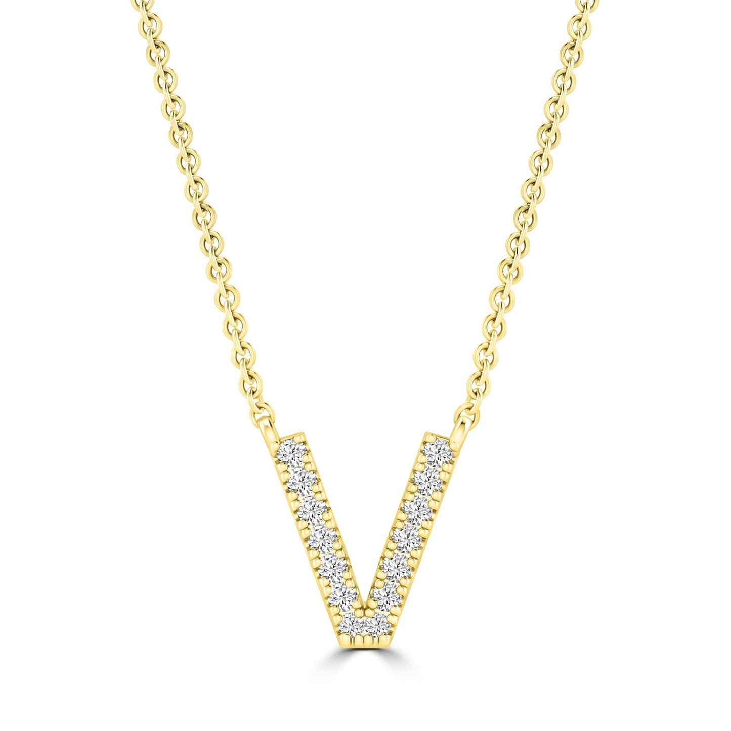 9ct Yellow Gold Diamond Initial 'V' Necklace