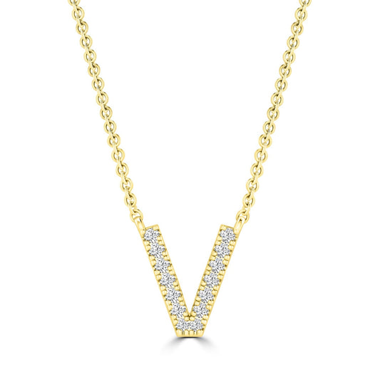 9ct Yellow Gold Diamond Initial 'V' Necklace