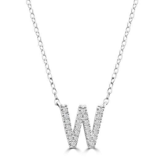 9ct White Gold Diamond Initial 'W' Necklace