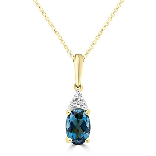 0.02ct HI I1 Diamond & Blue Topaz Necklace 45cm in 9ct Yellow Gold