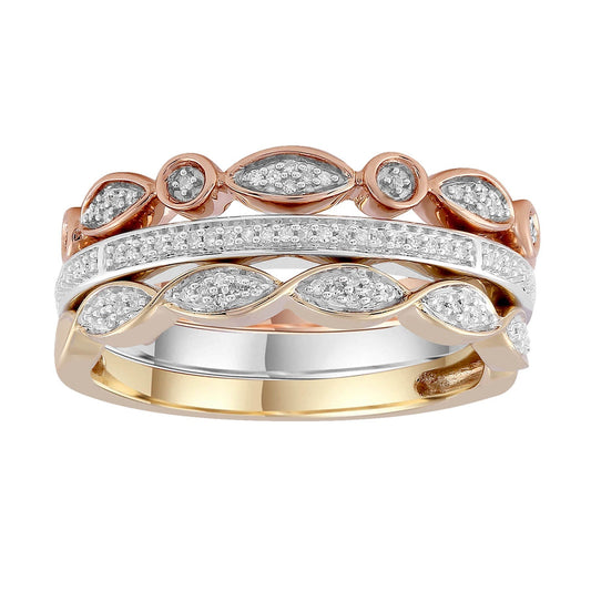 Diamond Tri Colour Ring with 0.10ct Diamonds in 9ct Tri Colour Gold