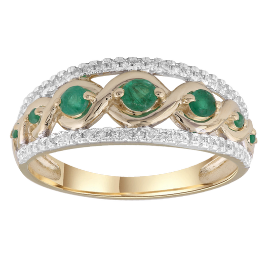 Emerald Ring with 0.20ct Diamonds in 9ct Yellow Gold