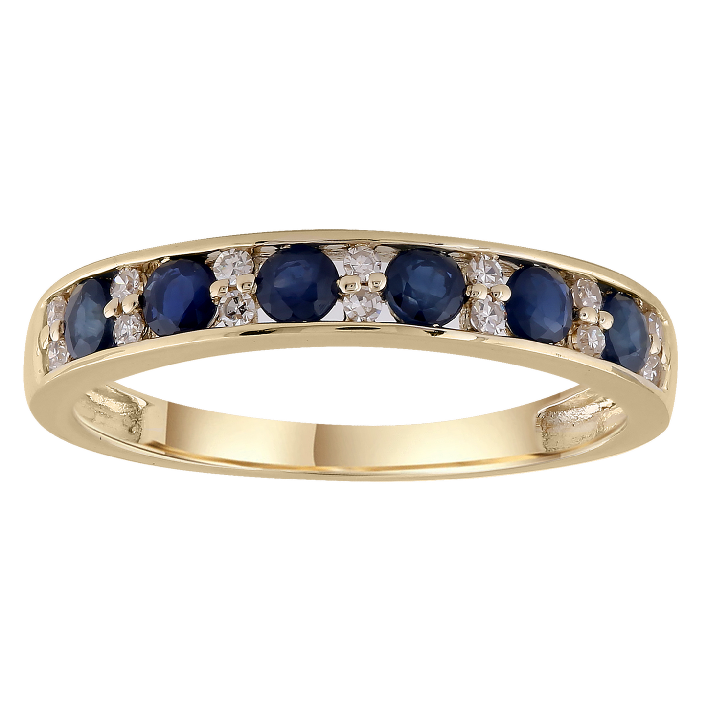 Sapphire Band Ring with 0.10ct Diamonds in 9ct Yellow Gold